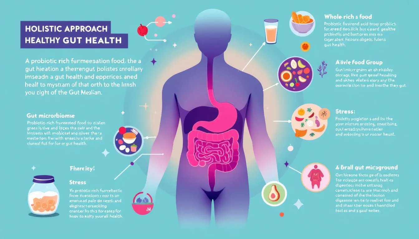 A holistic approach to gut health, showcasing various wellness practices.