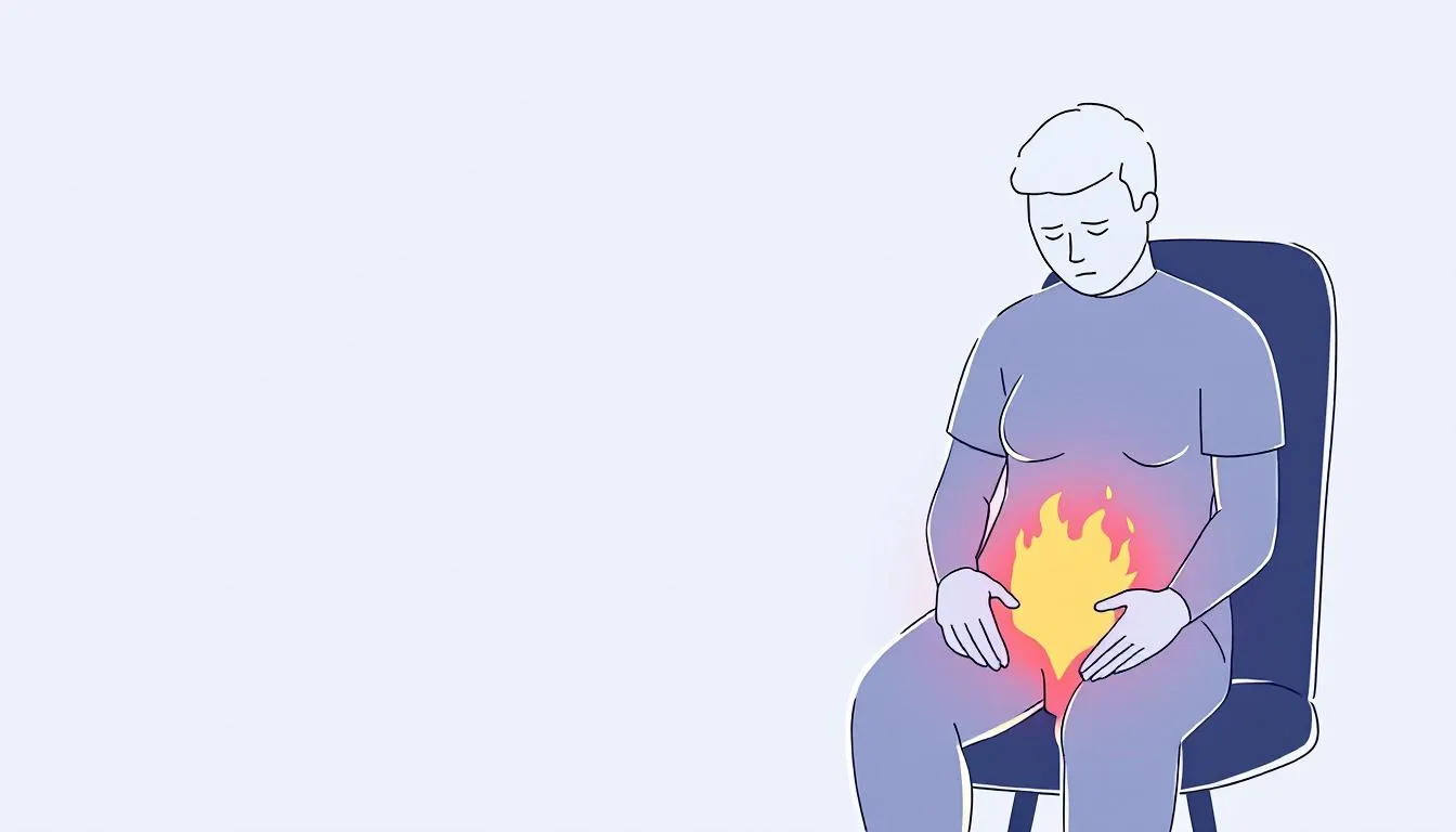 A person experiencing symptoms of a UTI, such as a burning sensation.