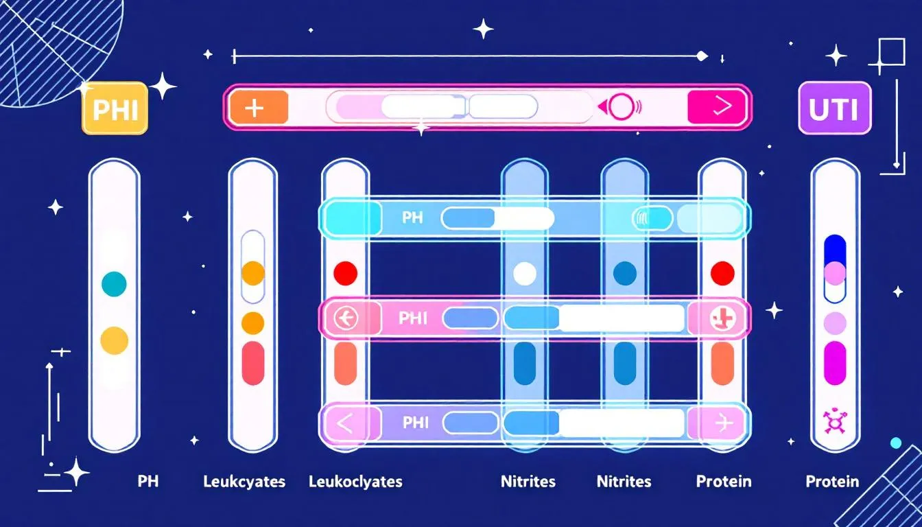 An illustration showing various urine tests used for diagnosing UTIs.