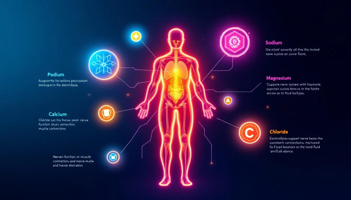 An illustration showing various electrolytes and their importance in the body.