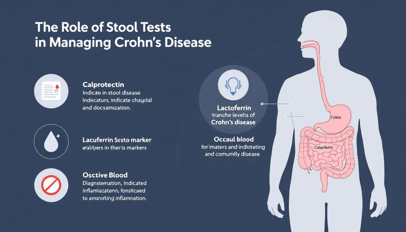 A diagram illustrating the benefits of stool tests in managing Crohn's disease.
