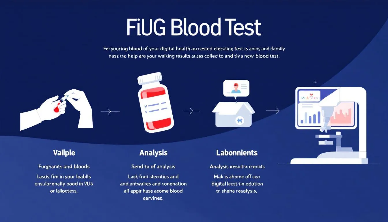 The blood test process including collection and analysis.