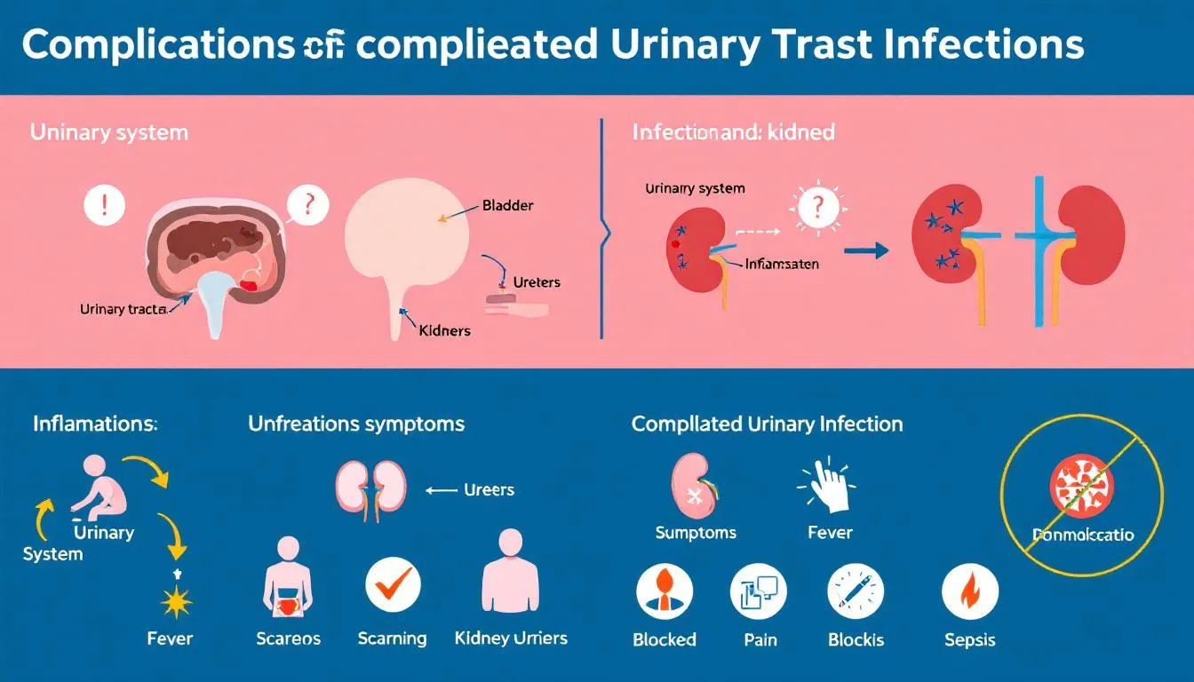 An illustration showing potential complications of untreated complicated UTIs, including kidney damage.