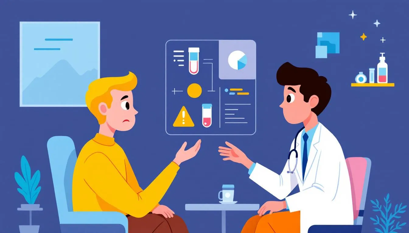 A patient discussing allergy blood testing with a healthcare provider.