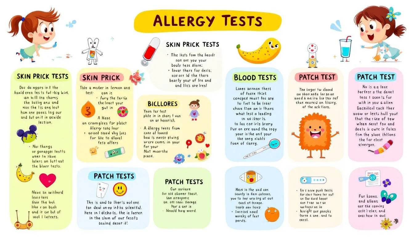 A chart displaying different types of allergy tests available.